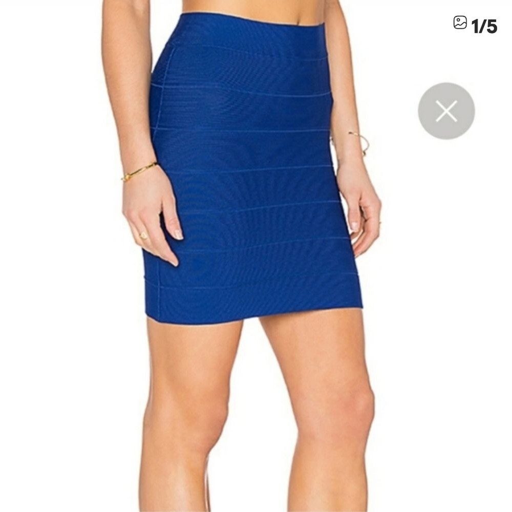 NWT BeBe Bandage Eclectic Zebra Collection Solid Blue Depth Power Skirt M